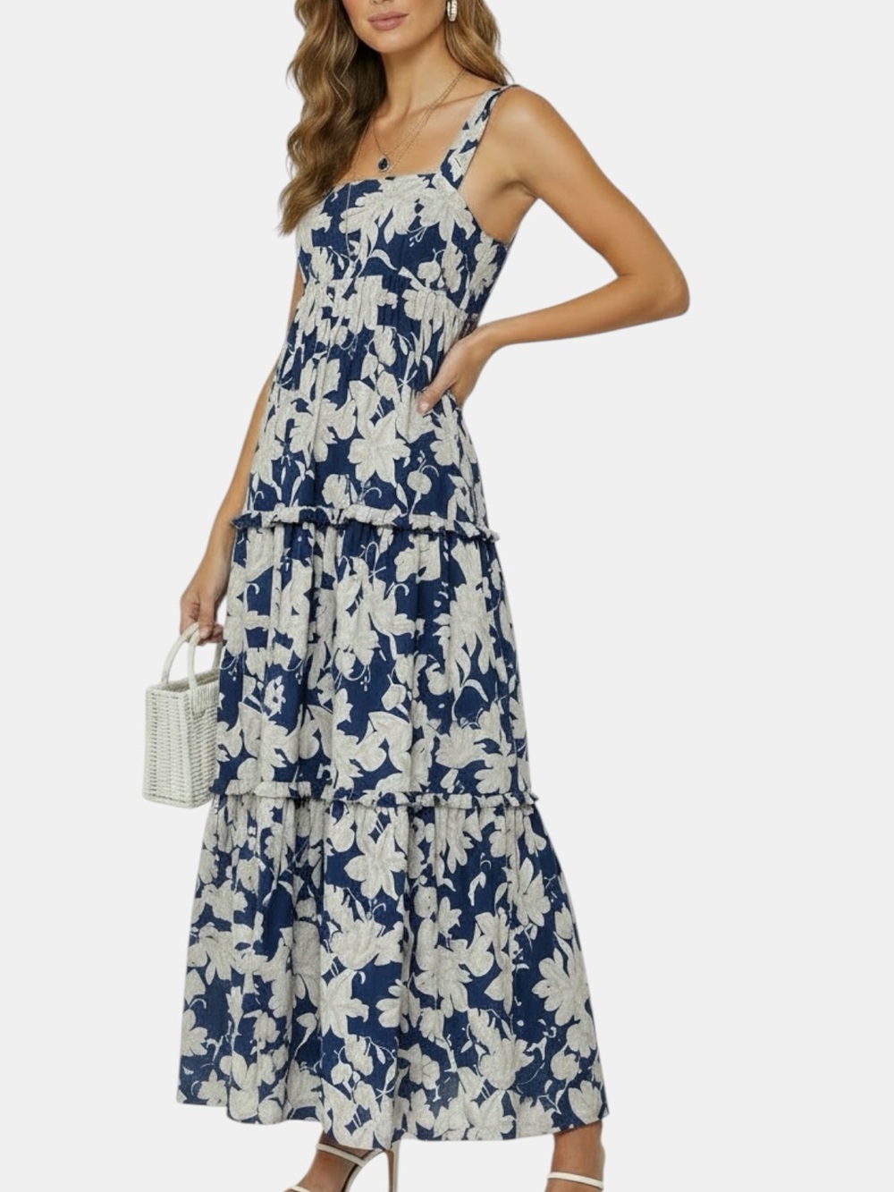 NWT SACHIN + BABI Floral Sleeveless Square Neck Tier Ruffle Dress Size X-Small